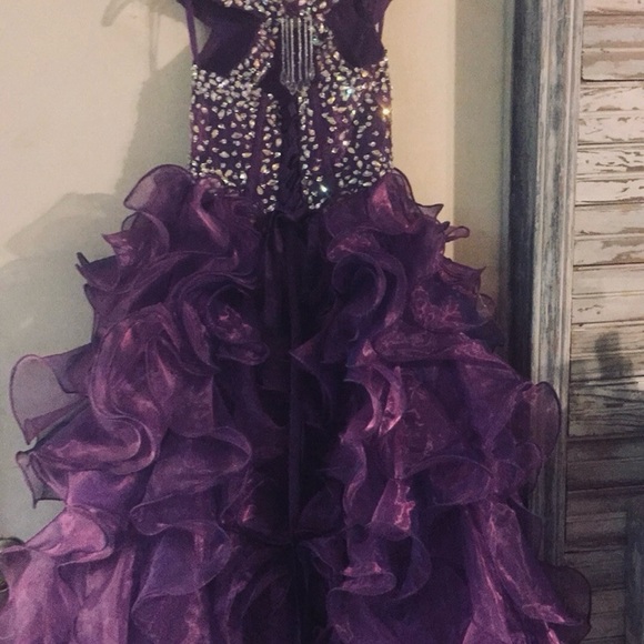Purple Ruffled Halter Pageant Dress - Picture 4 of 5